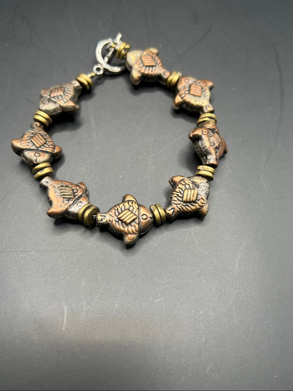 Handcrafted Copper-Tone Fish Bracelet for Women
